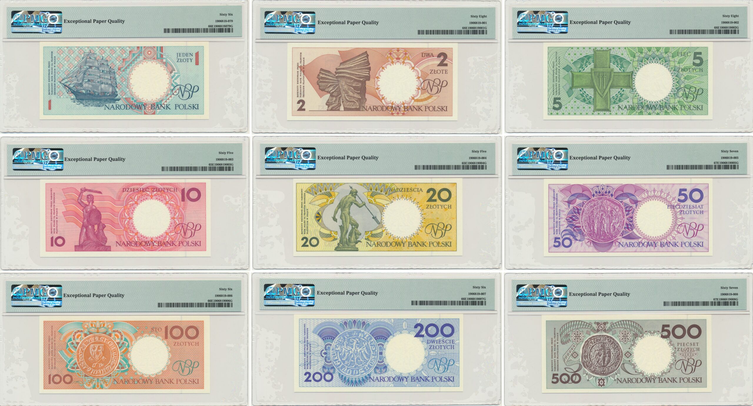Komplet Miasta Polski bez nadruku (9szt.) - różne serie - PMG 65 EPQ - 68 EPQ - obrazek 2