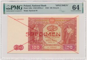 100 złotych 1946 - SPECIMEN - A - PMG 64