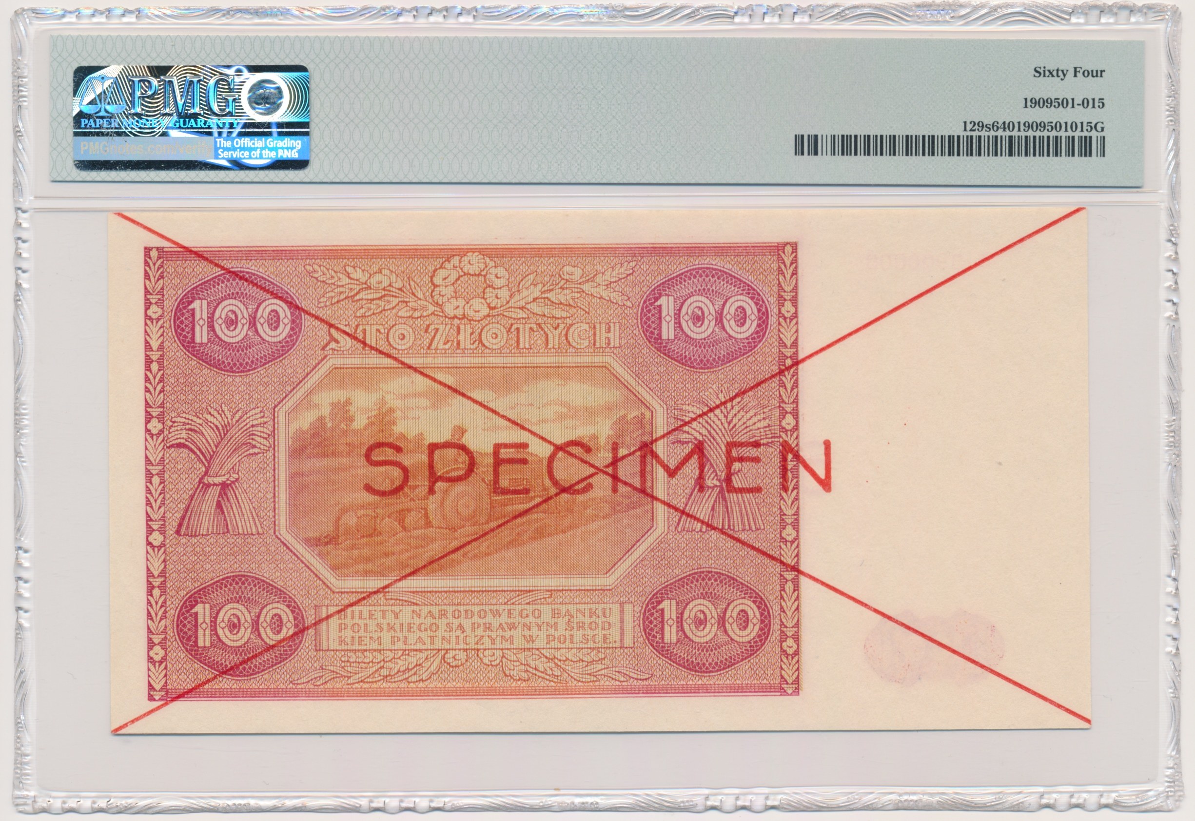 100 złotych 1946 - SPECIMEN - A - PMG 64 - obrazek 2