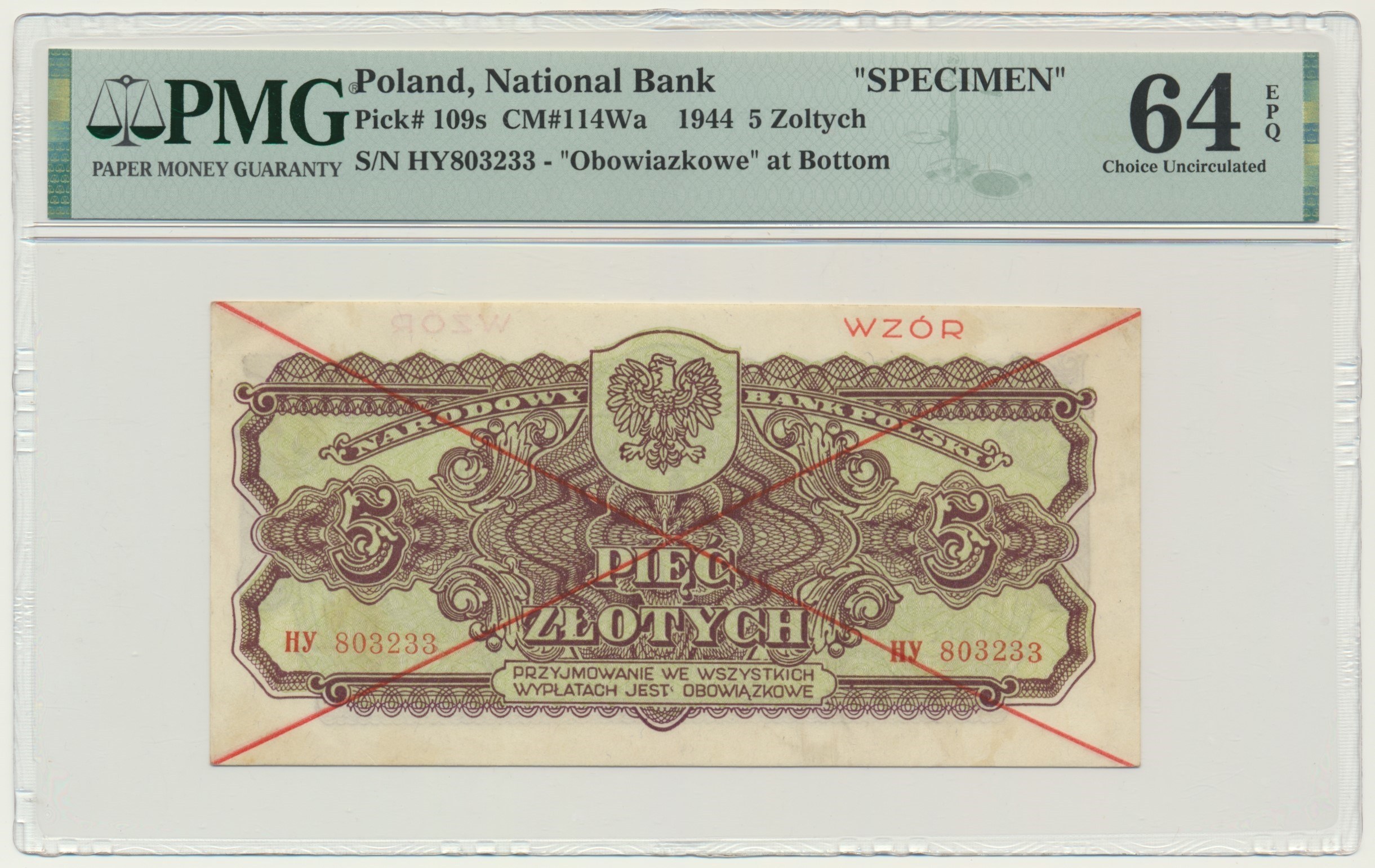 5 złotych 1944 ...owe - WZÓR - HY 803... - PMG 64 EPQ