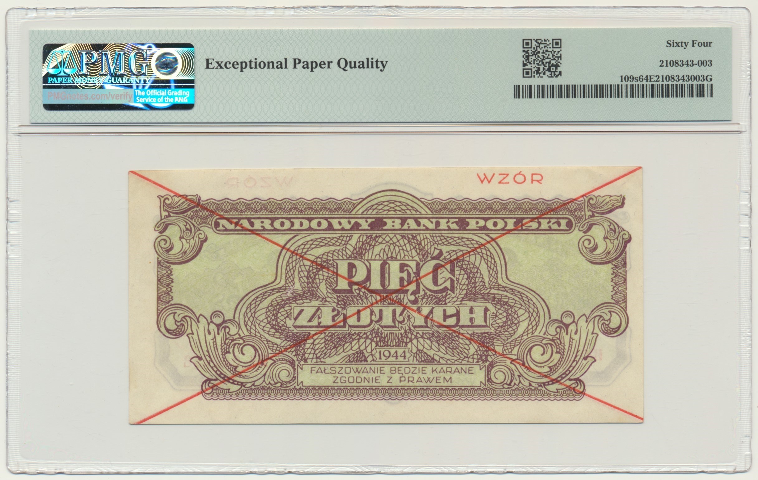 5 złotych 1944 ...owe - WZÓR - HY 803... - PMG 64 EPQ - obrazek 2