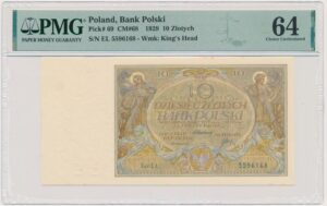 10 złotych 1929 - Ser. EŁ. - PMG 64