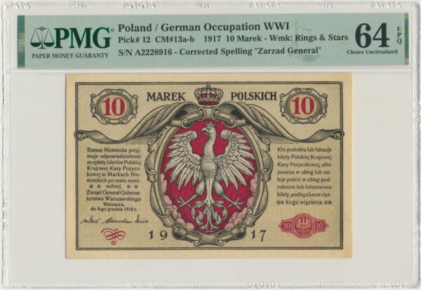 10 marek 1916 - Generał - biletów - PMG 64 EPQ - BERLIN III - RZADKOŚĆ