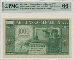Kowno, Banknot 1.000 marek 1918 - A - 6 cyfr - PMG 66 EPQ