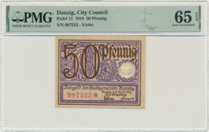 Gdańsk, Banknot 50 fenigów 1919 - fioletowy - PMG 65 EPQ