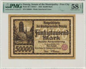 Gdańsk, Banknot 50.000 marek 1923 - PMG 58 EPQ
