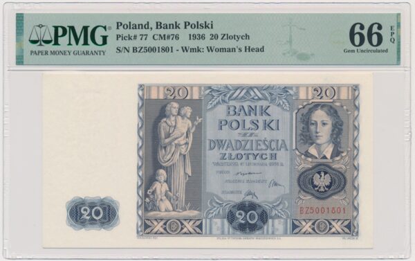 20 złotych 1936 - BZ - PMG 66 EPQ