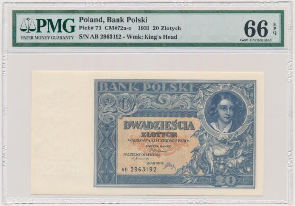 20 złotych 1931 - AB. - PMG 66 EPQ