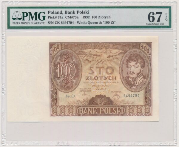 100 złotych 1934 - Ser.C.K. - PMG 67 EPQ