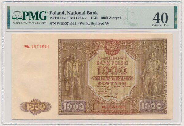 1.000 złotych 1946 - Wb. - PMG 40 - SERIA ZASTĘPCZA