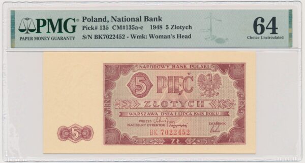 5 złotych 1948 - BK - PMG 64