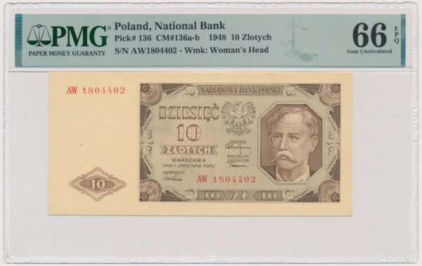 10 złotych 1948 - AW - PMG 66 EPQ