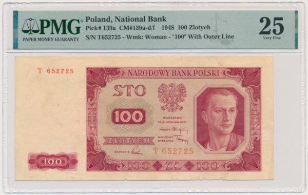 100 złotych 1948 - T - PMG 25