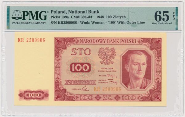 100 złotych 1948 - KR - PMG 65 EPQ