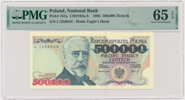 500.000 złotych 1993 - L - PMG 65 EPQ