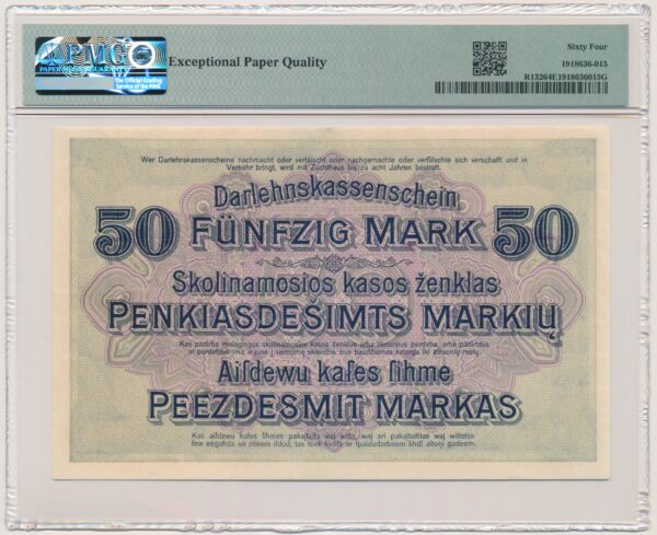 Kowno, 50 marek 1918 - B - PMG 64 EPQ - obrazek 2