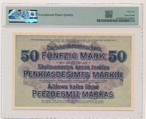 Kowno, 50 marek 1918 – A – PMG 66 EPQ - obrazek 2