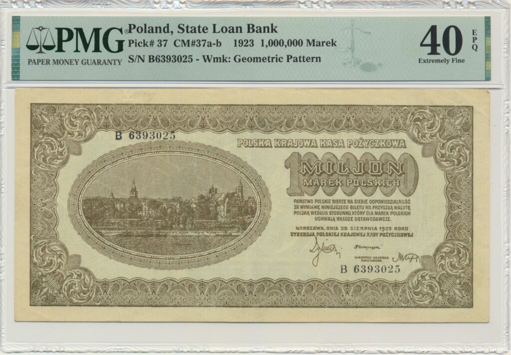 Banknot 1 Milion Marek 1923 - B - PMG 40 EPQ - Sklep Numizmatyczny