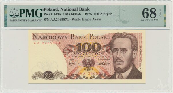 100 złotych 1975 - AA - PMG 68 EPQ