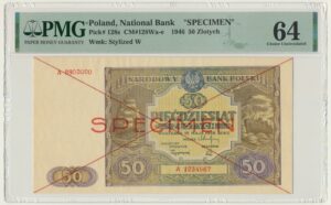 50 złotych 1946 - SPECIMEN - A - PMG 64