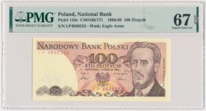 100 złotych 1986 - LP - PMG 67 EPQ - pierwsza seria rocznika