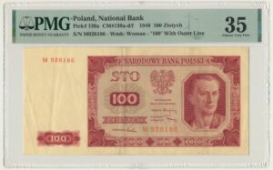 100 złotych 1948 - M - PMG 35 - rzadka seria