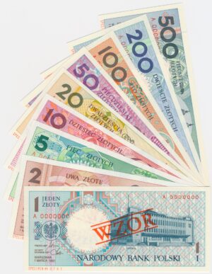 Zestaw, Miasta Polskie 1-500 złotych 1990 - WZÓR (9 szt.)